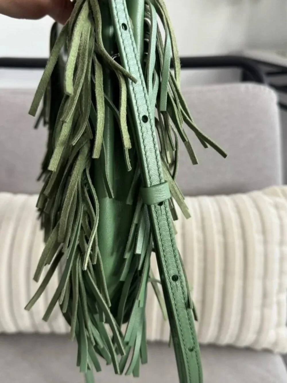 Maje | Limited Edition Olive Leather Crocodile Embossed Fringe Crossbody Bag